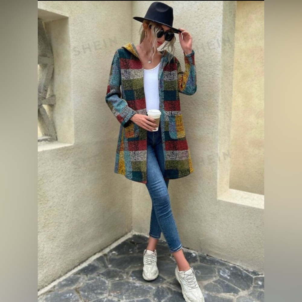 Multi-Colored Hooded Sweater Coat (NWOT)